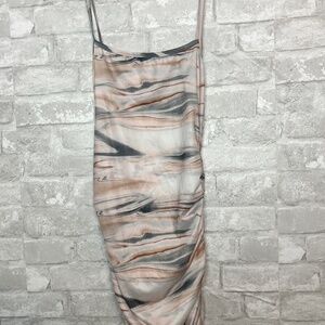 SHEIN Marble Print Satin Dress – Ruched Bodycon, Size Small